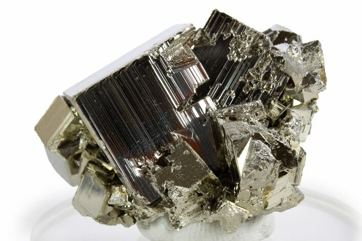 Gleaming Striated Cubic Pyrite Cluster - Peru #341538
